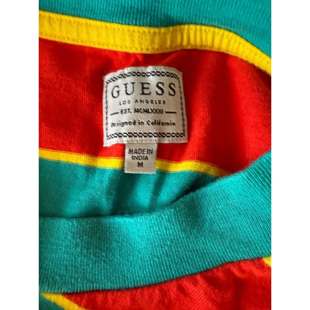 GUESS USA Mens Striped Triangle Logo Tee Shirt Retro 90's Medium - Picture 3 of 5